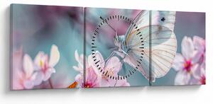 Obraz - Motyl na drzewie wiśni (z zegarem) (90x30 cm)