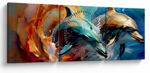 Obraz - Malowanie delfinów (z zegarem) (90x30 cm)