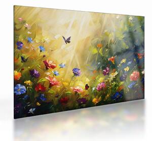 Obraz na szkle - Wiosenna łąka kwiatowa, malarstwo (70x50 cm)