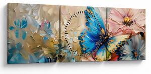 Obraz - Malowanie kwiatów i motyli (z zegarem) (90x30 cm)