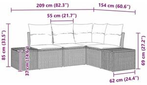 Zestaw Mebli Ogrodowych Komplet Wypoczynkowy 4-Częściowy Szary Rattan Na Taras Balkon Ogród