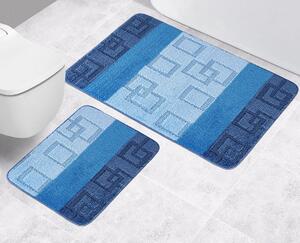 Bellatex Komplet dywaników łazienkowych bez wycięcia Bany Kostky niebieski, 60 x 100 cm, 60 x 50 cm