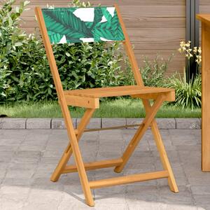 Krzesła bistro, 2 szt, w liście, lite drewno akacjowe i tkanina