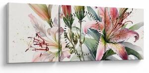 Obraz - Lilie, ilustracje (z zegarem) (90x30 cm)