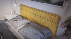 Nowoczesne łóżko kontynentalne z materacem i opcją pojemnika na pościel 140x200 HORIZON w modnym stylu w kolorze żółtym