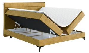 Nowoczesne łóżko kontynentalne z materacem i opcją pojemnika na pościel 180x200 HORIZON w modnym stylu w kolorze żółtym