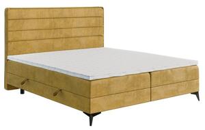 Nowoczesne łóżko kontynentalne z materacem i opcją pojemnika na pościel 120x200 HORIZON w modnym stylu w kolorze żółtym