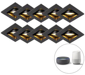 Zestaw 10 inteligentnych reflektorów do wbudowania w kolorze czarnym, w tym Wifi GU10 - Qure Oswietlenie wewnetrzne
