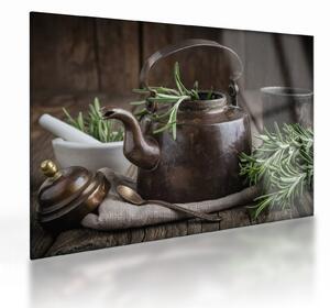 Obraz na szkle - Czajniczek z rozmarynem (70x50 cm)