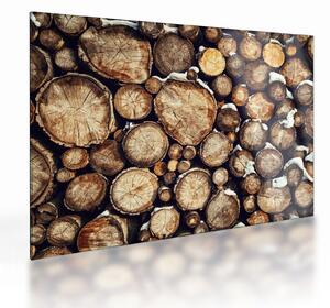 Obraz na szkle - Drewno w śniegu (70x50 cm)