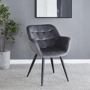 Krzesło do salonu Alaska ciemno szare nogi czarne tapicerowany pikowany welur