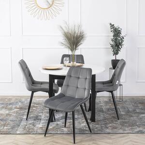 Zestaw stół okrągły rozkładany harry biało- czarny i 4 krzesła tapicerowane rio szare