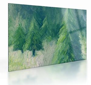Obraz na szkle - Malowane drzewa iglaste (70x50 cm)