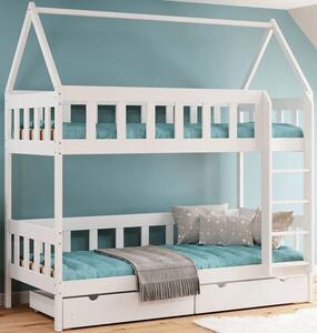 Białe dziecięce piętrowe łóżko domek z szufladami - Gigi 4X 160x80 cm
