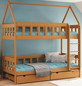 Piętrowe łóżko domek dla dzieci z szufladami, olcha - Gigi 4X 160x80 cm