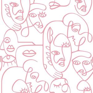 Noordwand Tapeta Friends & Coffee Line Art Faces, biało-różowa