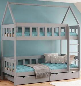 Szare łóżko piętrowe domek dla dzieci 2-osobowe - Gigi 4X 160x80 cm