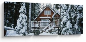Obraz - Drewniany domek (z zegarem) (90x30 cm)