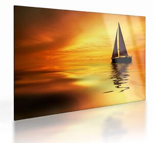 Obraz na szkle - Żaglówka o zachodzie słońca (70x50 cm)