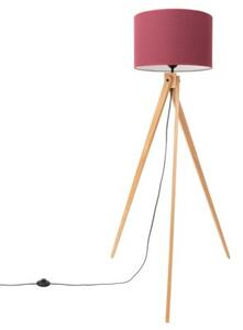 Lampa stojąca podłogowa z abażurem burgundowym trójnóg drewniany 1xE27 15W SKUMRA Pure Lume