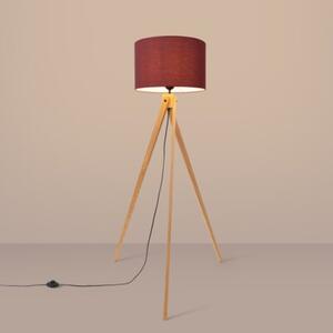 Lampa stojąca podłogowa z abażurem burgundowym trójnóg drewniany 1xE27 15W SKUMRA Pure Lume