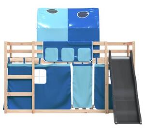 Łóżko na antresoli, ze zjeżdżalnią i zasłonkami, 80x200 cm