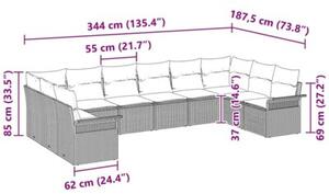 Zestaw Mebli Ogrodowych Komplet Wypoczynkowy Z Poduszkami 10-Częściowy Czarny Rattan Na Taras Balkon Ogród