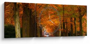 Obraz - Aleja drzew jesienią (z zegarem) (90x30 cm)