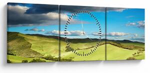 Obraz - Zielony krajobraz ze wzgórzami (z zegarem) (90x30 cm)