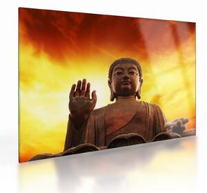 Obraz na szkle - Budda z czerwonym i żółtym tłem (70x50 cm)