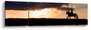Obraz - Jeździec na koniu o zachodzie słońca (170x50 cm)