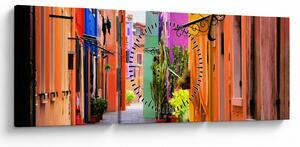 Obraz - Kolorowy dom w Burano, Wenecja (z zegarem) (90x30 cm)
