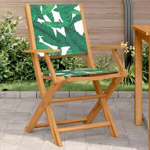 Krzesła ogrodowe, 2 szt., wzór liści, drewno akacjowe i tkanina