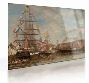 Obraz na szkle - Eugène Boudin, Festival in the Harbor of Honfleur, reprodukcje (70x50 cm)
