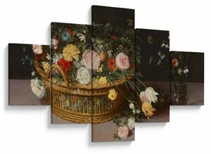 Obraz - Jan Brueghel the Elder, Flowers in a Basket and a Vase, reprodukcje (125x70 cm)