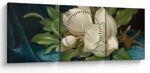 Obraz - Martin Johnson Heade, Giant Magnolias on a Blue Velvet Cloth, reprodukcje (z zegarem) (90x30 cm)
