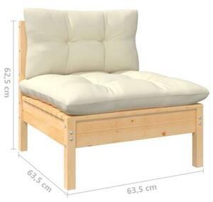 Sofa 3-osobowa ogrodowa z kremowymi poduszkami, drewno sosnowe