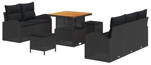 Nowoczesny zestaw sof ogrodowych z regulowanym stołem - czarny polirattan