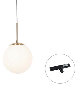 Lampa wisząca Art Deco złota z opalowym szkłem w zestawie czarny adapter do szyny jednofazowej - Slimline Flore