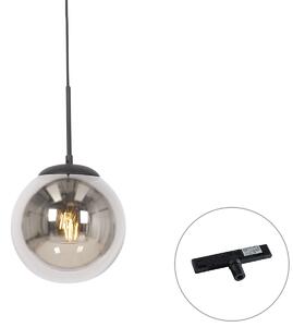 Lampa wisząca Art Deco czarna z przydymionym szkłem z adapterem szynowym 1-fazowym - Slimline Flore