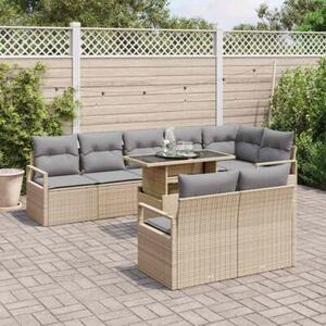 Zestaw Mebli Ogrodowych Komplet Wypoczynkowy Narożny 9-Częściowy Beżowy Rattan Na Taras Balkon Ogród