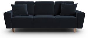 Ciemnoniebieska aksamitna rozkładana sofa ze schowkiem 235 cm Kyoto – Cosmopolitan Design