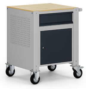 Mobilny kontener G9, 1 szafka, 1 szuflada, 675 x 595 x 865-1130 mm, szary/grafitowy