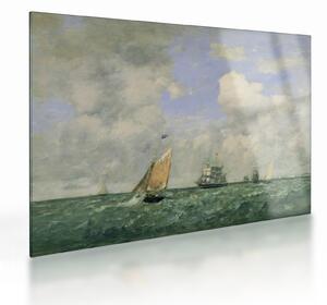 Obraz na szkle - Eugène Boudin, Ships and Sailing Boats Leaving Le Havre, reprodukcje (70x50 cm)