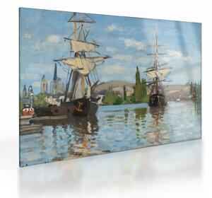 Obraz na szkle - Claude Monet, Ships Riding on the Seine at Rouen, reprodukcje (70x50 cm)