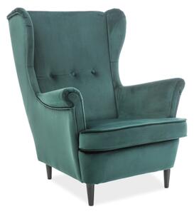 Zielony fotel uszak do TV LORD VELVET