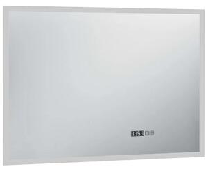 Nowoczesne srebrne lustro z zegarem LED 100x60 cm E3-A14