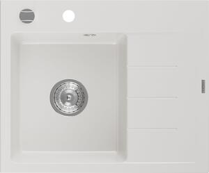 Mexen Ben zlewozmywak granitowy 1-komorowy z ociekaczem, lewy 600 x 500 mm, biały, syfon chrom - 6522605000-20