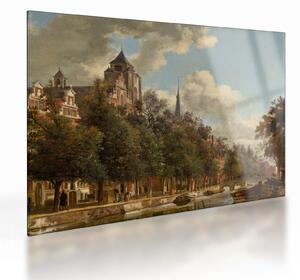 Obraz na szkle - Jan van der Heyden, View Down a Dutch Canal, reprodukcje (70x50 cm)
