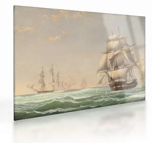 Obraz na szkle - Fitz Henry Lane, The United States Frigate President Engaging the British Squadron, reprodukcje (70x50 cm)